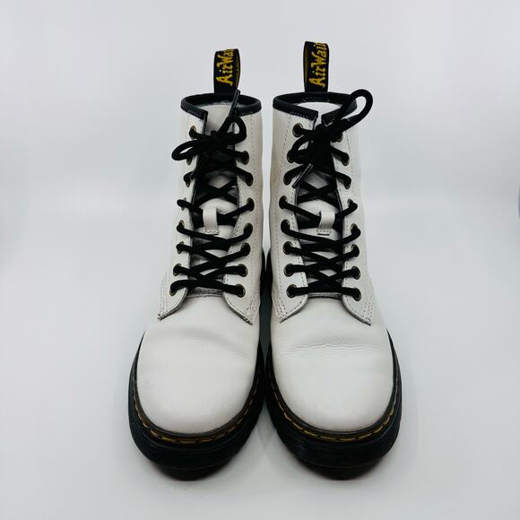 Dr. Martens Womens Size 5 White Leather Lace Up Zavala Combat Boot Bouncing Sole - Picture 6 of 9